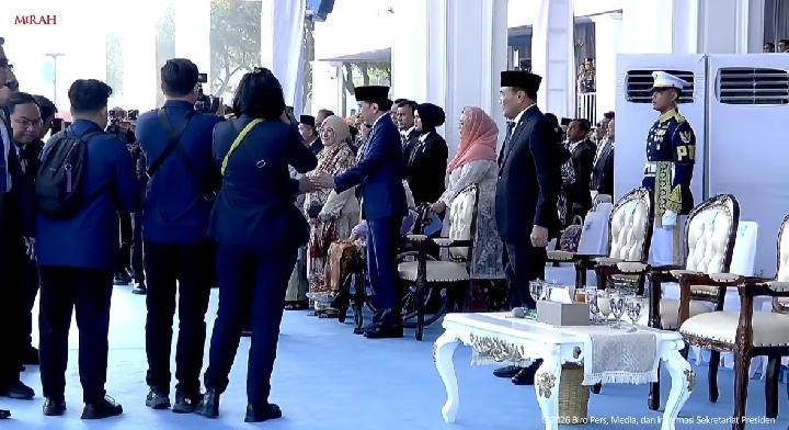 Prabowo Salutes Former President Jokowi at Police Anniversary Event